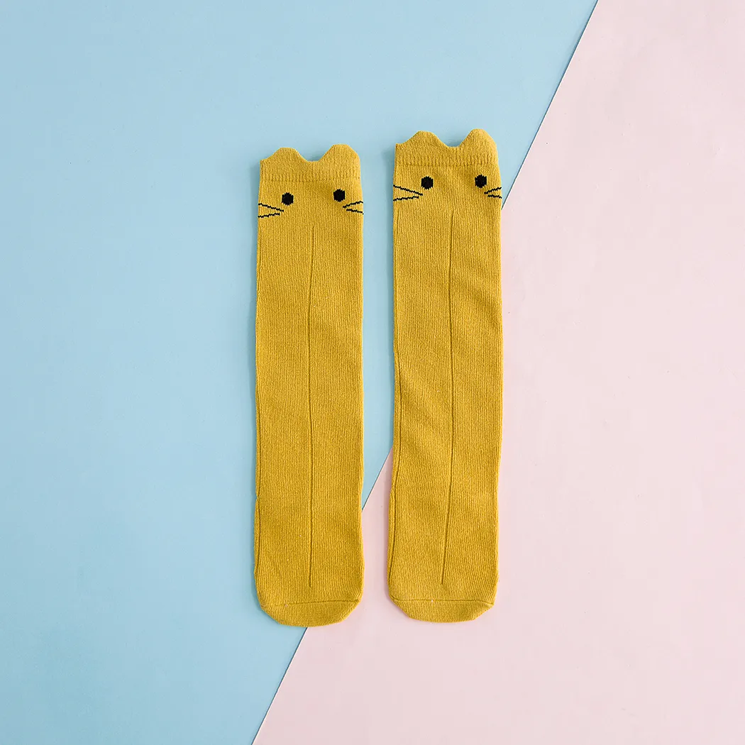 Meias adoráveis com o desenho do gato para bebé menina Amarelo big image 1