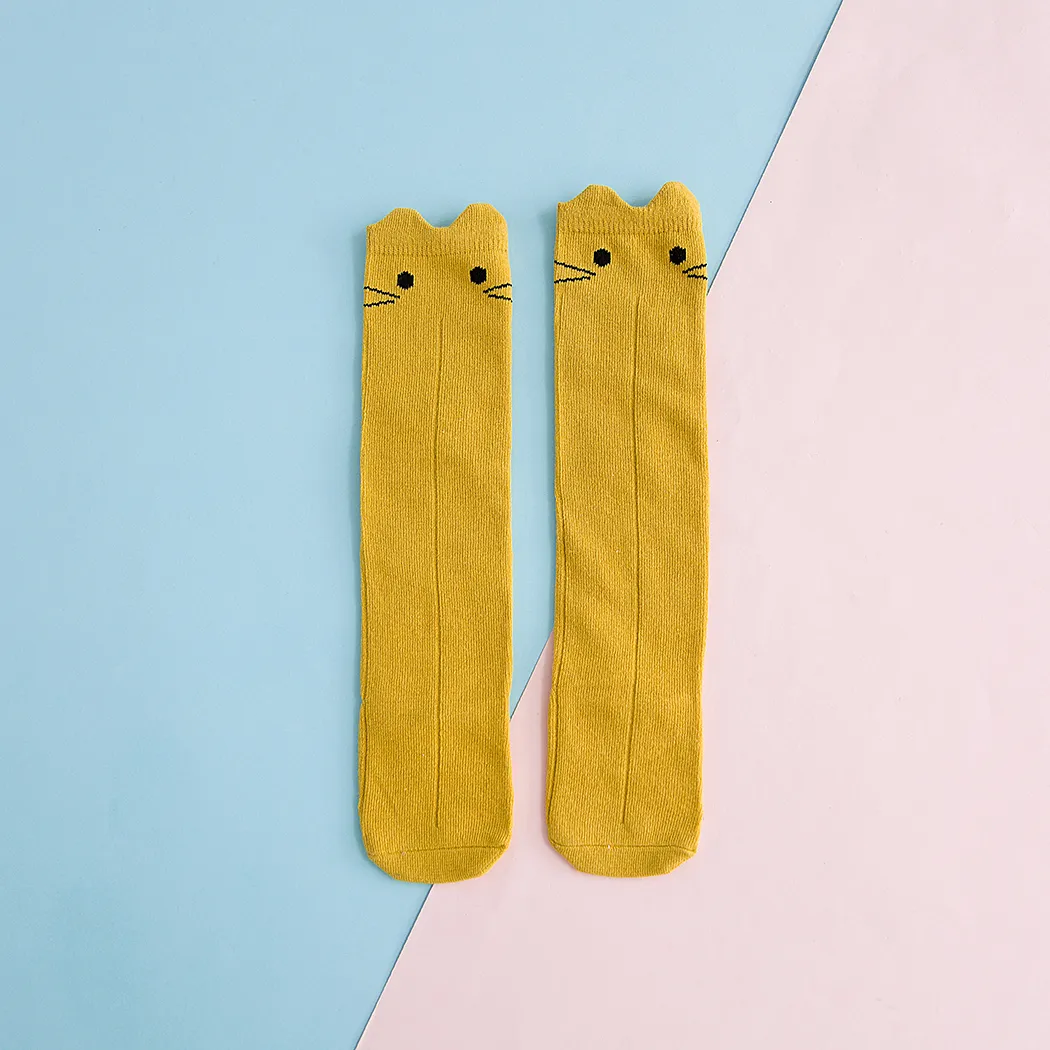 Lovely Cat Design Stockings for Baby Girl Yellow big image 1