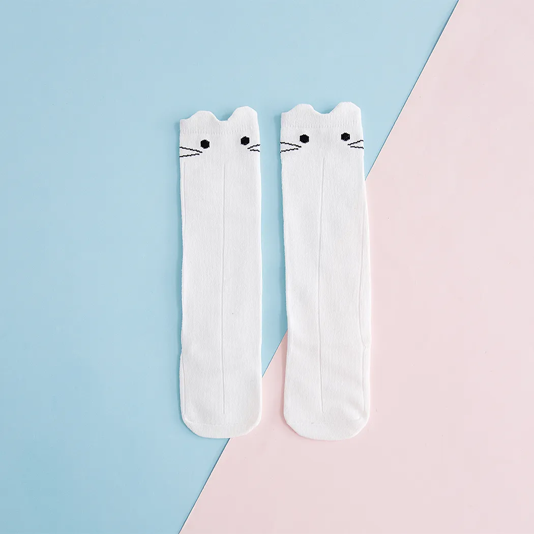 Lovely Cat Design Stockings for Baby Girl White big image 1