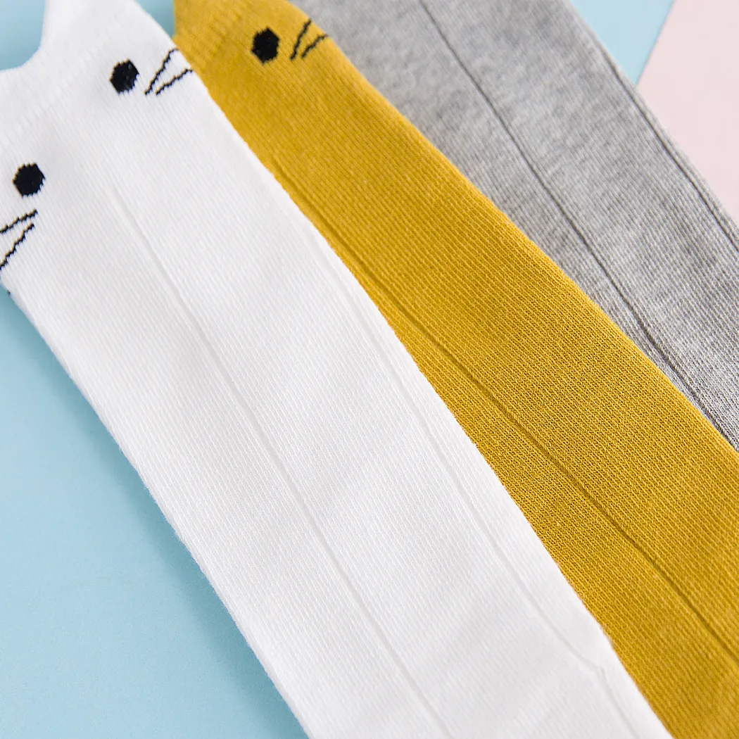 Chaussettes en maille  pour bébé filel à motif chat Blanc big image 1