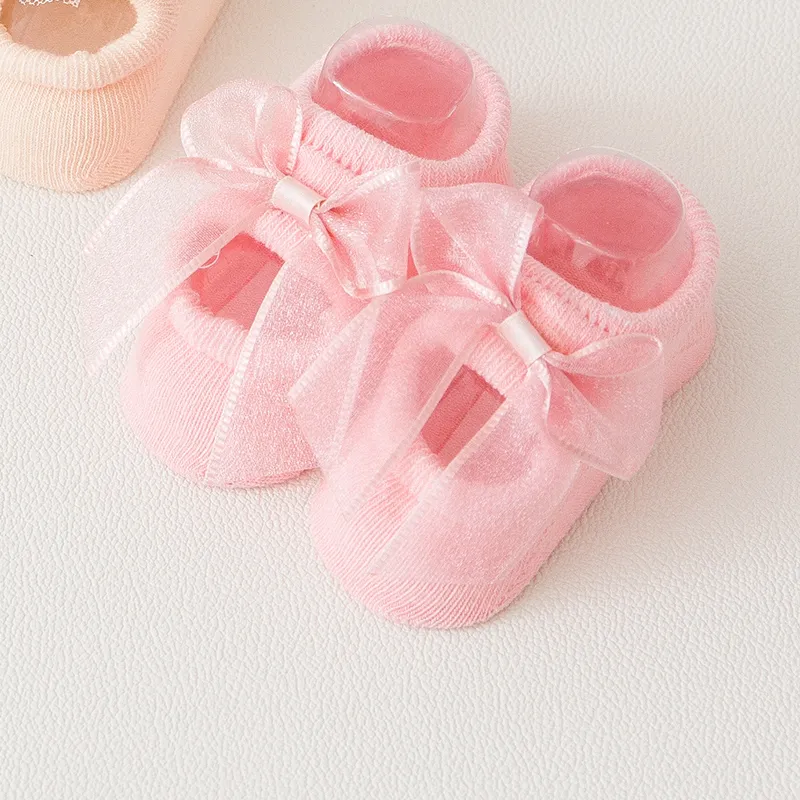 2 雙裝嬰兒/幼兒女孩蝴蝶結純色襪子套裝 淺粉 big image 1