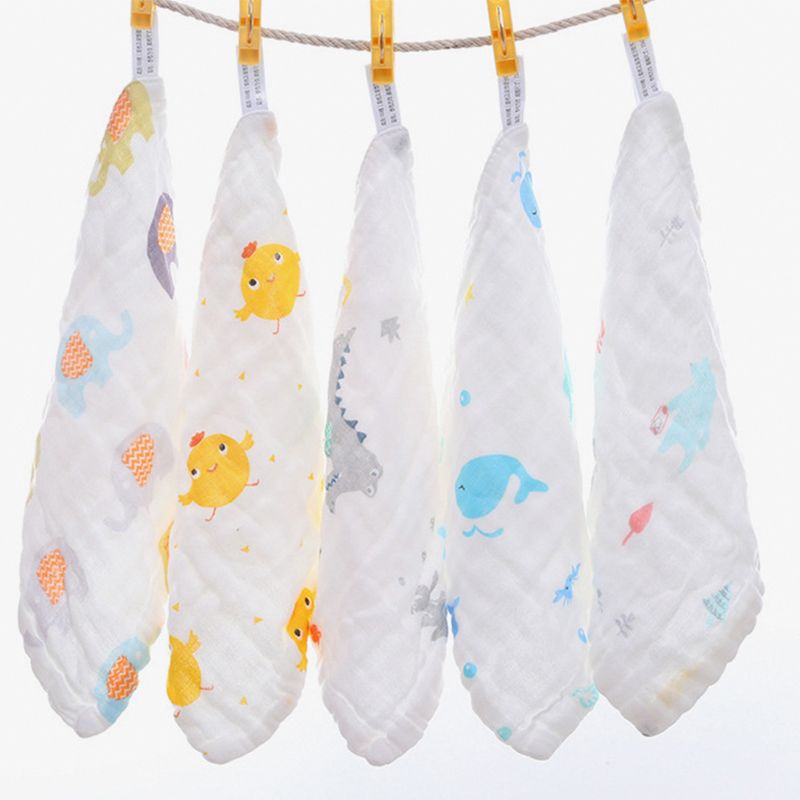 5-pcs Soft Waterproof Lovely Bibs Set Cotton Baby Feeding Apron Triangle Bib Girls Boys Cartoon Anim
