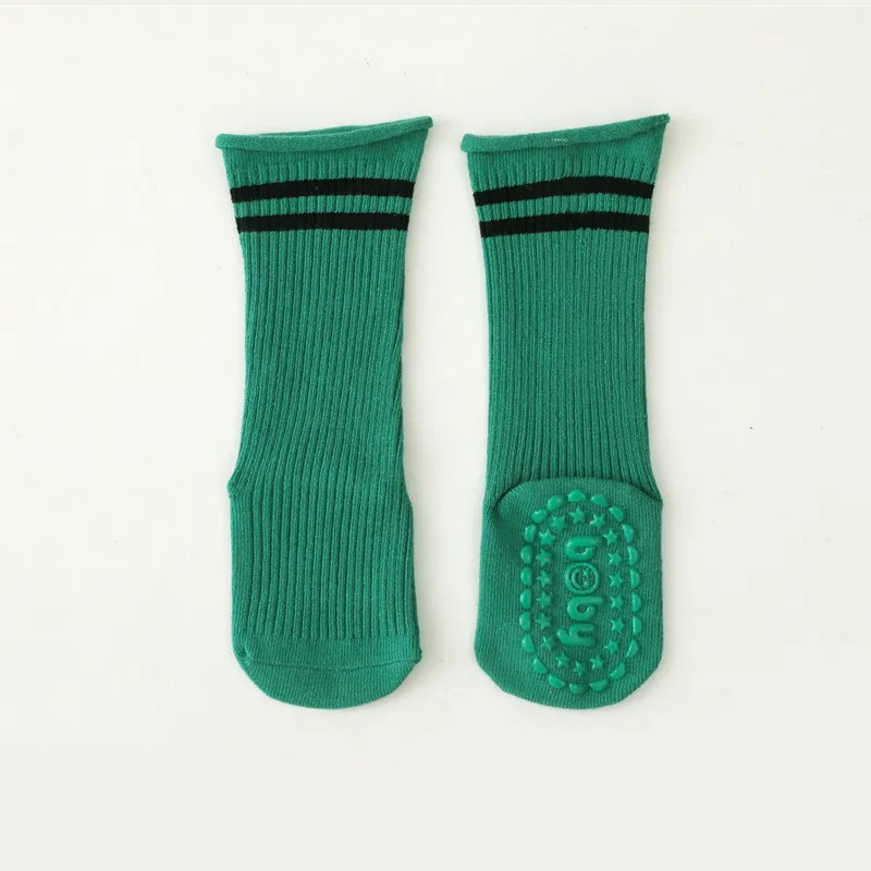 meias de chão antiderrapante para bebê / criança com nervuras Verde big image 1