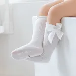 Baby / Toddler Bow Ruched Trim Antiskid Glue Tube Socks White