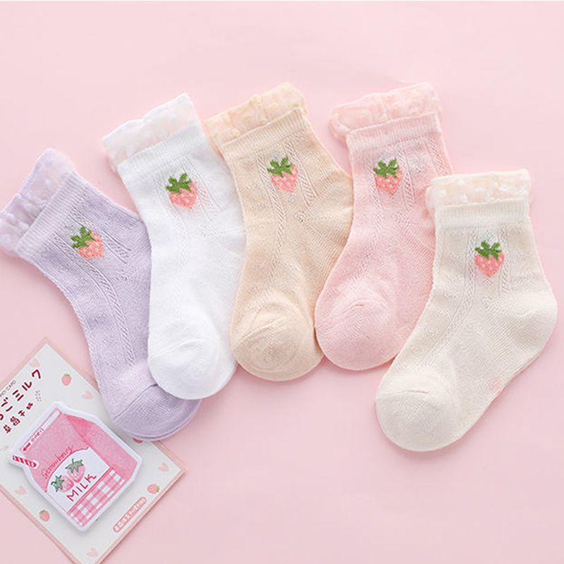 

5-pack Baby / Toddler / Kid Cartoon Strawberry Breathable Socks