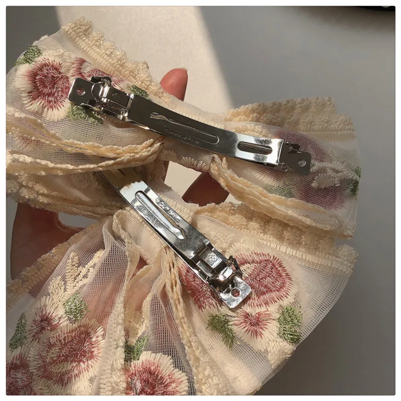 Women Embroidery Floral Bow Lace Hair Clip Hair Accessory  image 3