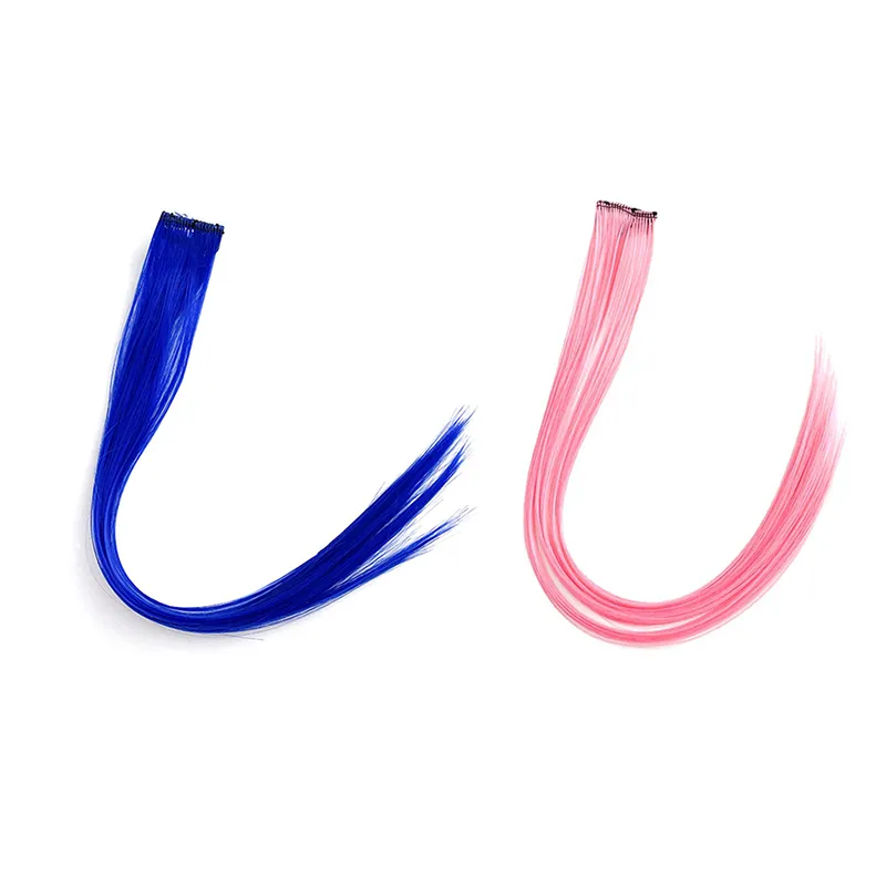 2-pack Women Clip in Long Straight Hairpiece Colored Hair Extensions Wig Pieces Deep Blue