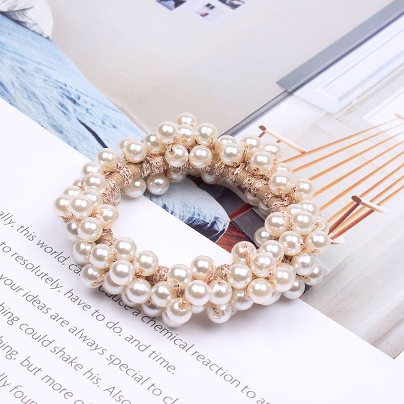 

Women Faux Pearl Beaded Hair Tie