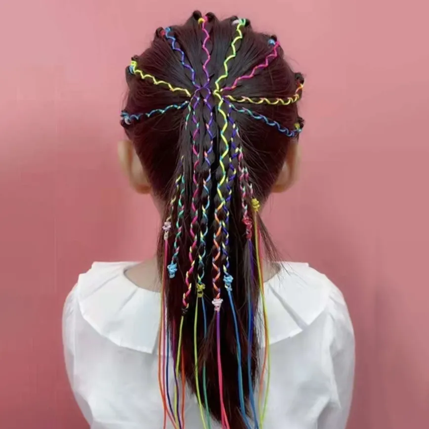 45Pcs Color Block Braided Rope Hair Band for Girls  image 2