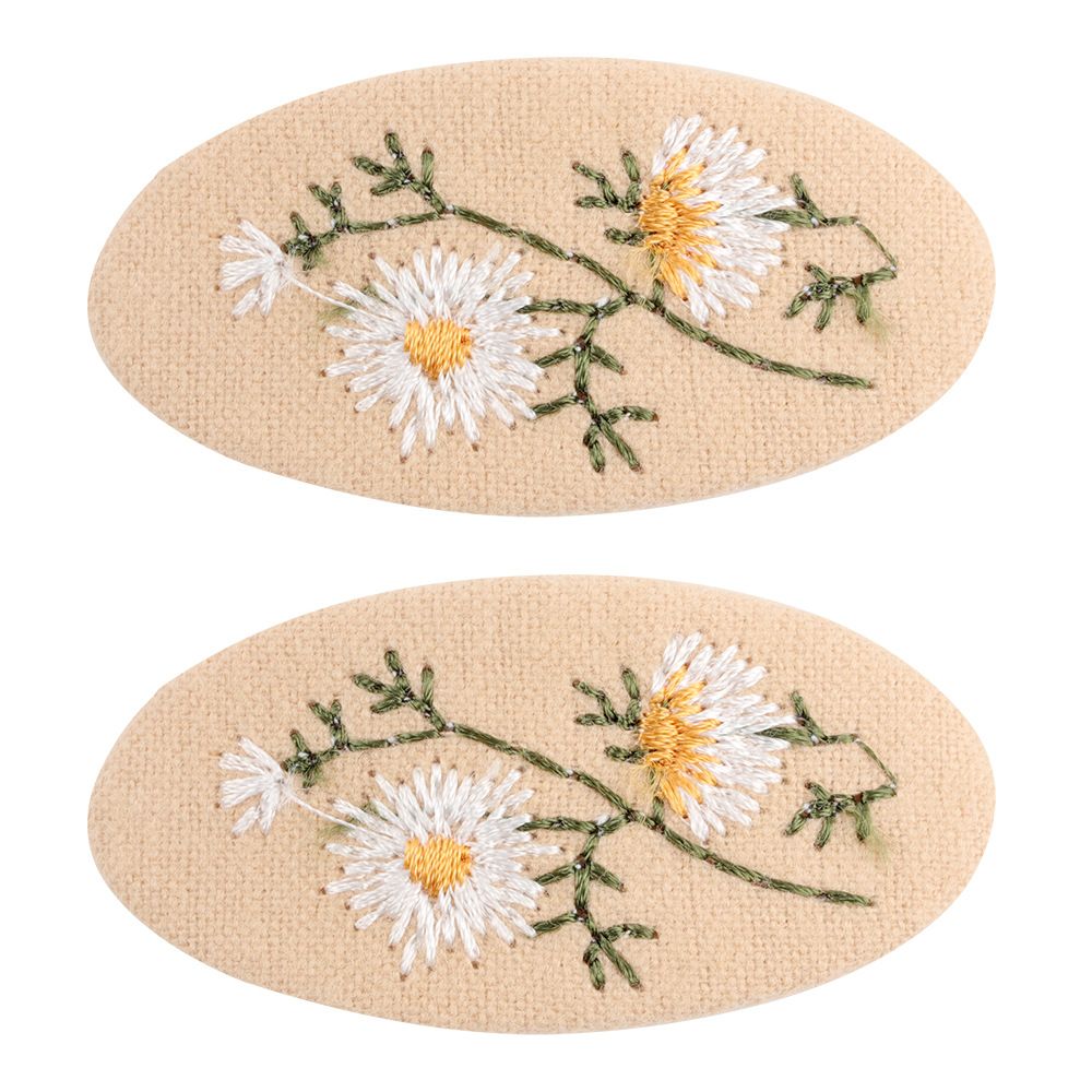 2-pack Handmade Floral Embroidery Hair Clips For Girls