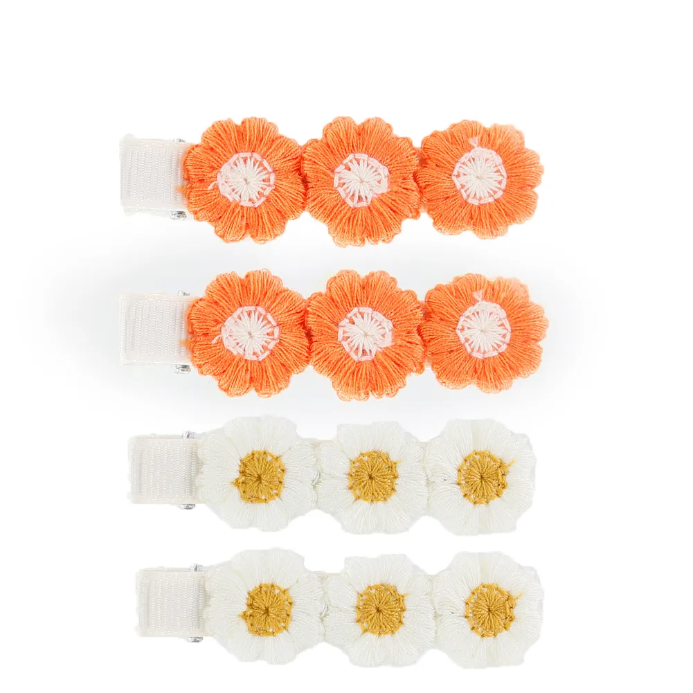 4-pack Handmade Floral Embroidery Hairpins For Girls