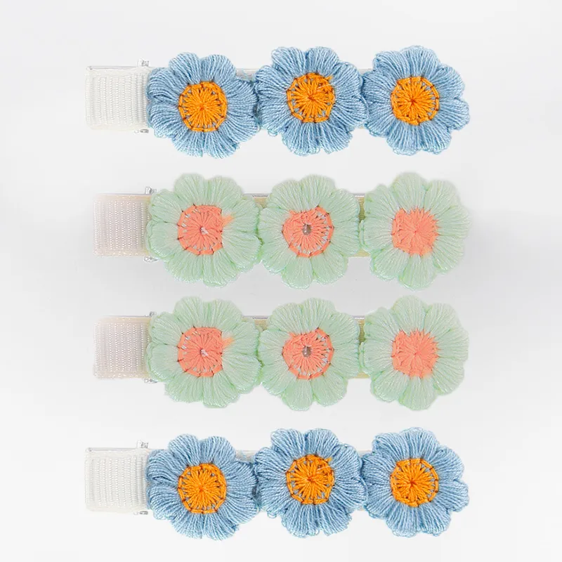 4-pack Handmade Floral Embroidery Hairpins for Girls Blue