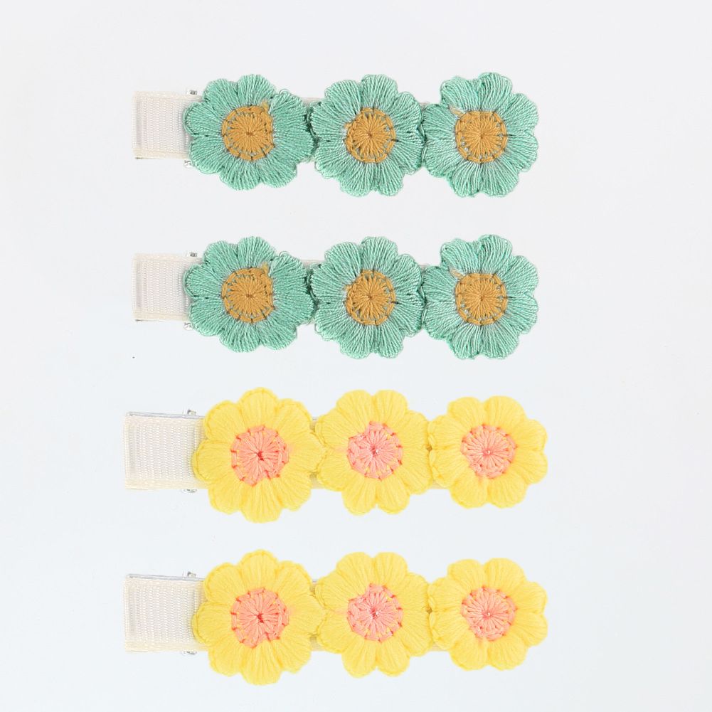 4-pack Handmade Floral Embroidery Hairpins For Girls