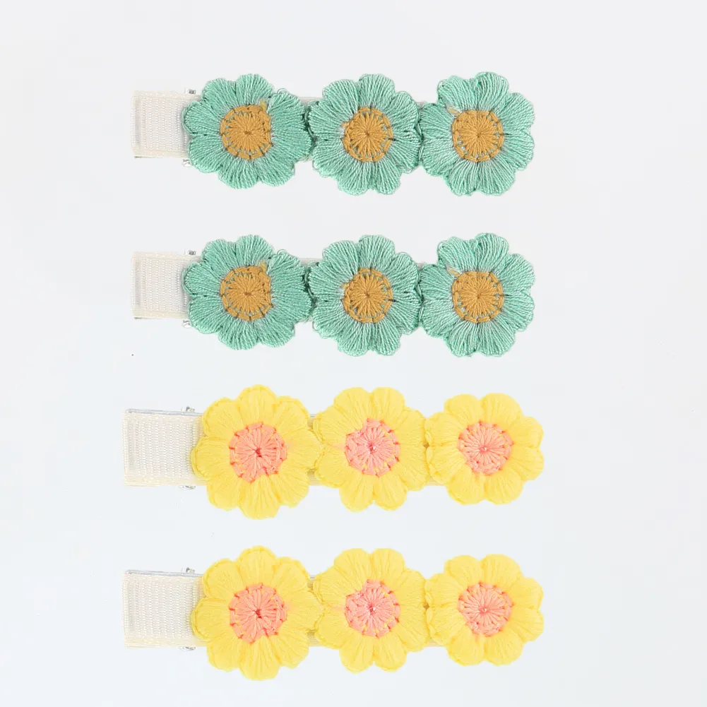 4-pack Handmade Floral Embroidery Hairpins for Girls Color-A