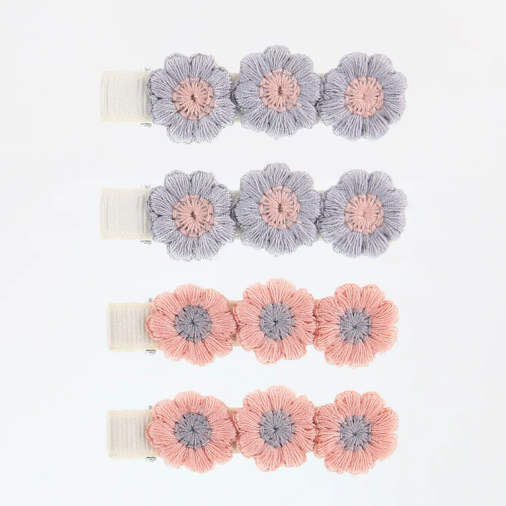 4-pack Handmade Floral Embroidery Hairpins for Girls Color-B