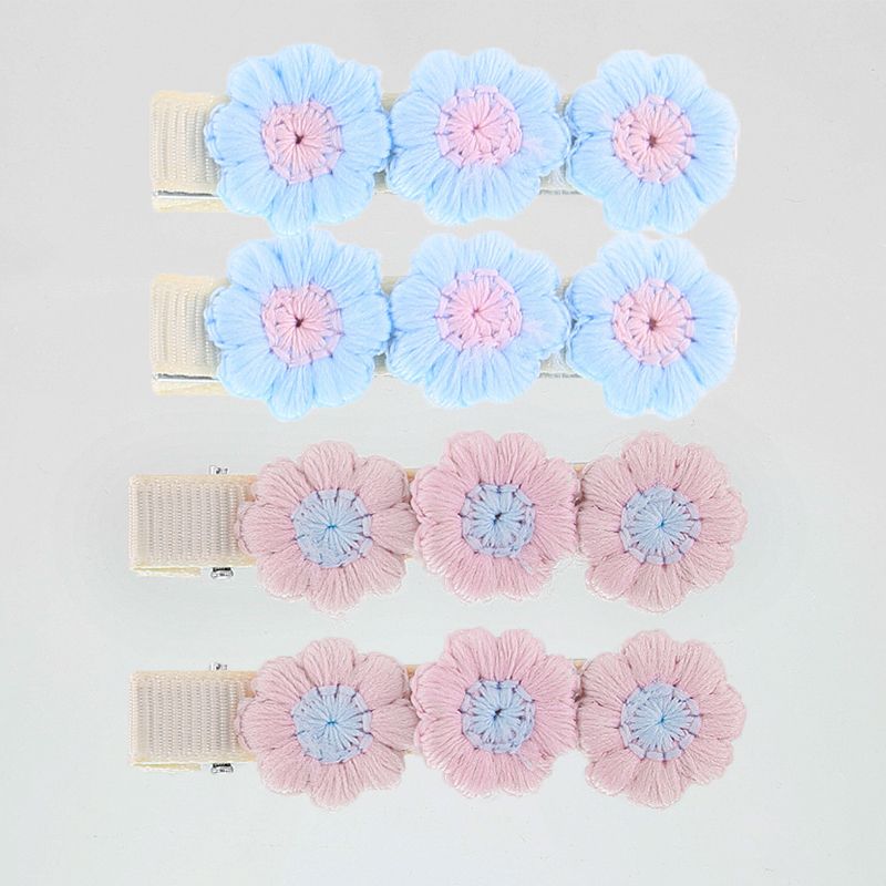 4-pack Handmade Floral Embroidery Hairpins for Girls