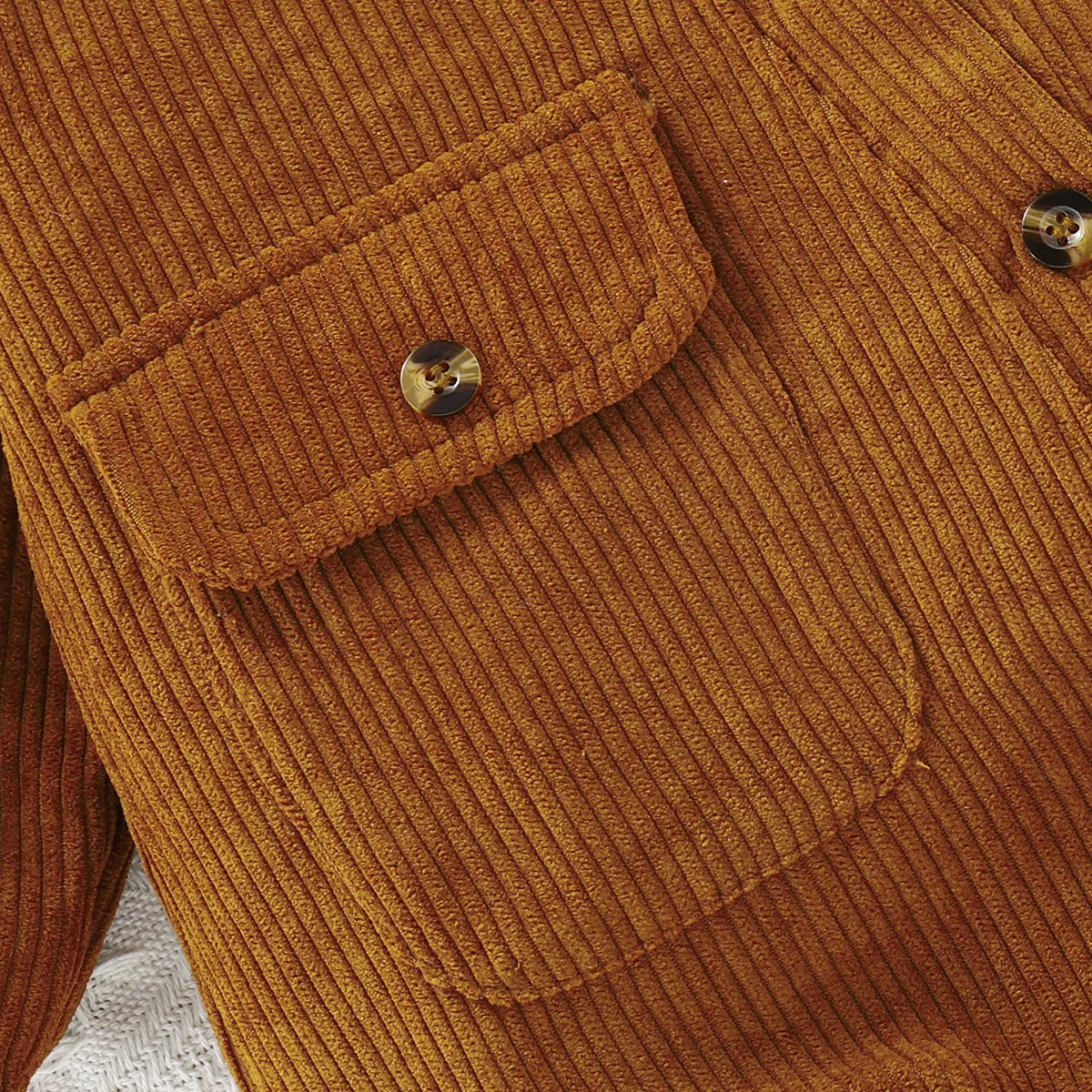Baby Boy Fleece Lapel Collar Solid Corduroy Long-sleeve Jumpsuit Brown big image 1