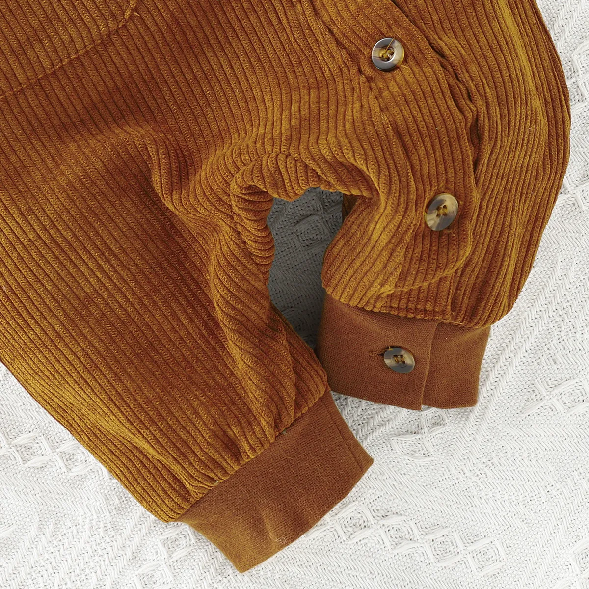 Baby Boy Fleece Lapel Collar Solid Corduroy Long-sleeve Jumpsuit Brown big image 1