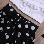 2-piece Fashionable Off Shoulder Pompon Flounced Top and Polka Dots Pants Set  image 4