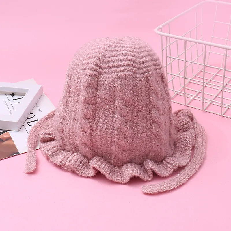 Baby / Toddler Pretty Ruffled Solid Knitted Hat Pink big image 1