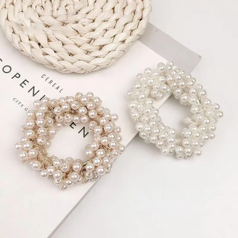 Women Hair Accessories Flower Pearl Beauty Elastic Hair Loop the Dress Up Girls big image 4