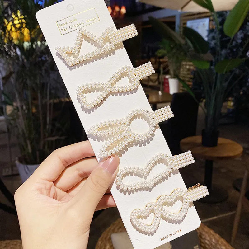 5-pack Women Faux Pearls Hair Clips Hairpin Hair Accessories Set White