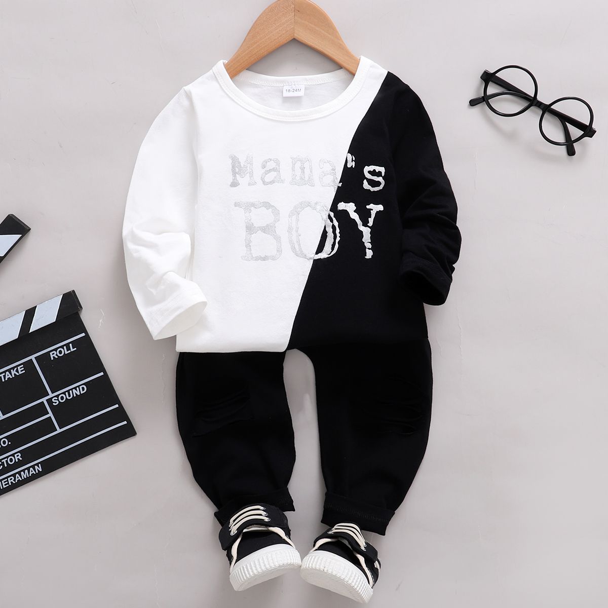 

2-piece Toddler Boy Letter Casual Splice Tee and Pants Set