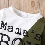 2pcs Baby Letter Print Color Block Long-sleeve Romper and Hollow-out Trousers Set Army green image 3