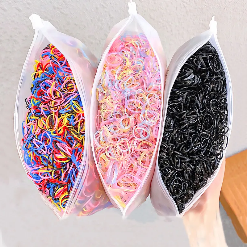 1000 pezzi / pacchetto di cravatte per capelli multicolore per ragazze (borsa interna casuale)  big image 2