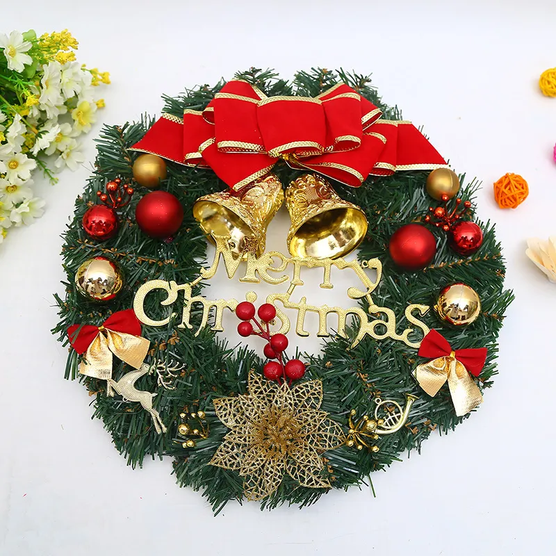 

Christmas Wreath Garland with Bowknot Bells Merry Christmas Front Door Ornament for Christmas Party Decor Front Door Window