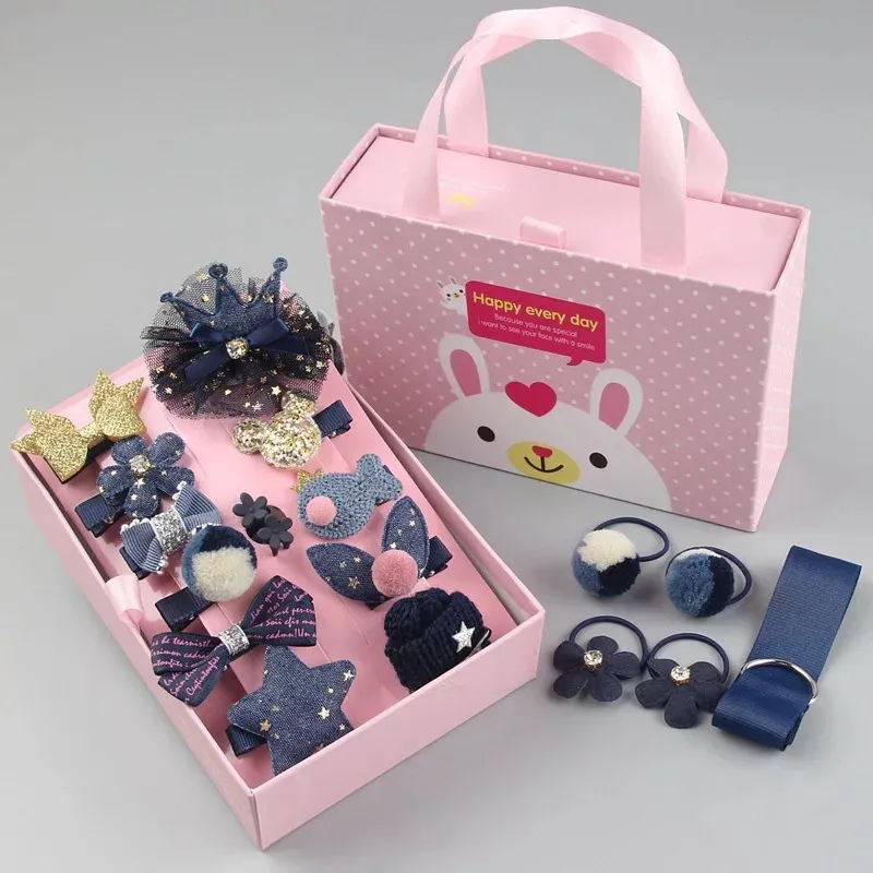 18pcs/set Multi-style Hair Accessory Sets for Girls (The opening direction of the clip is random) Dark Blue