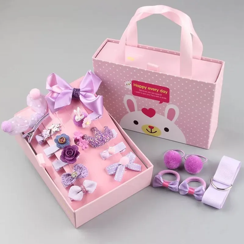 18pcs/set Multi-style Hair Accessory Sets for Girls (The opening direction of the clip is random) Light Purple