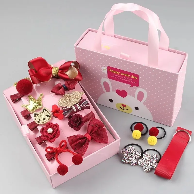 18pcs/set Multi-style Hair Accessory Sets for Girls (The opening direction of the clip is random) Red