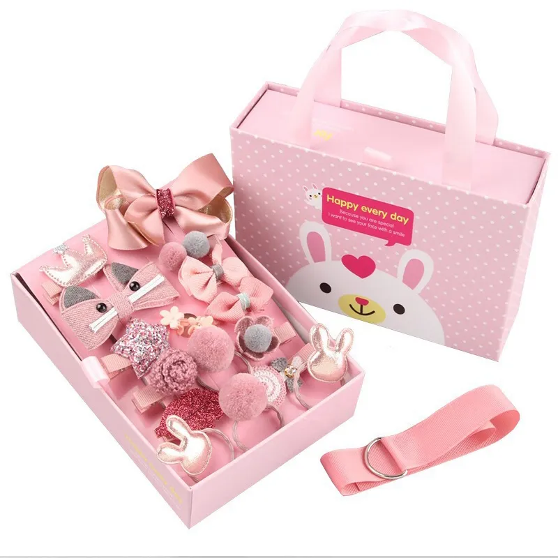 18pcs/set Multi-style Hair Accessory Sets for Girls (The opening direction of the clip is random) Pink