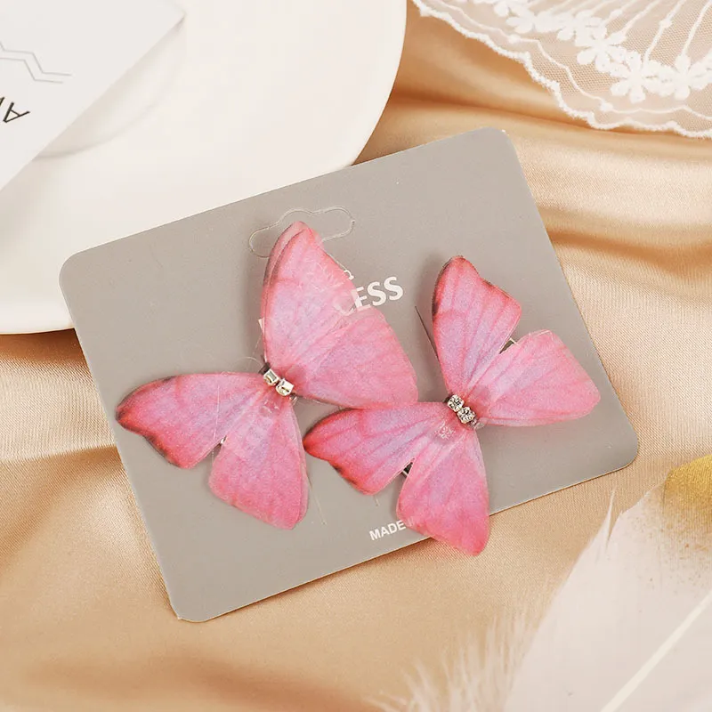 Butterfly Crystal Diamond Decor Hair Clip for Girls Pink big image 1