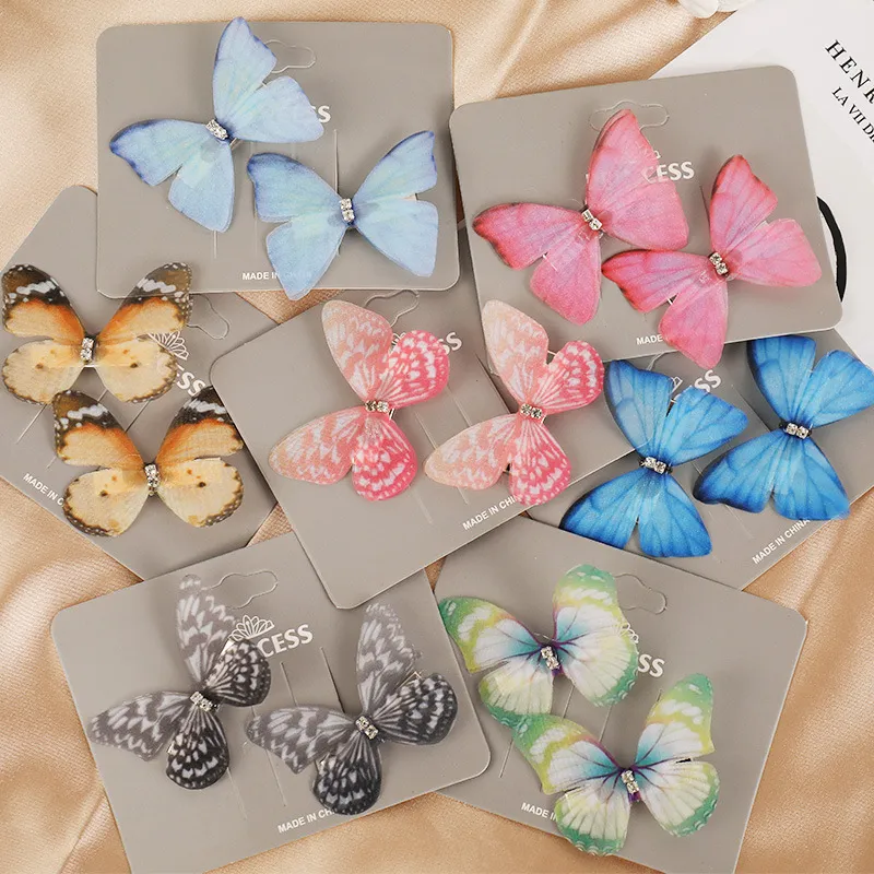 Butterfly Crystal Diamond Decor Hair Clip for Girls Pink big image 1