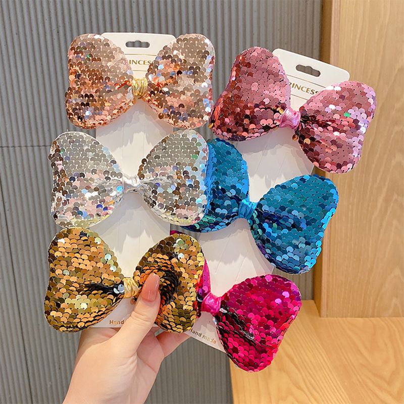 

3-pack Pure Color Sequined Bowknot Decor Hair Clip for Girls