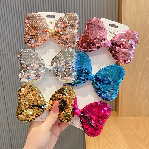 3-pack Pure Color Sequined Bowknot Decor Hair Clip for Girls