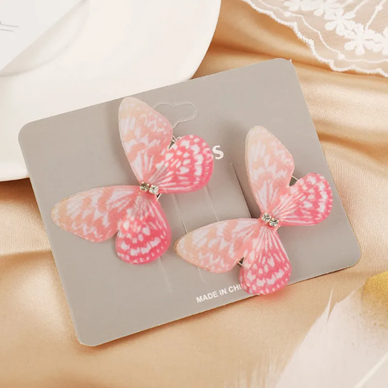 Butterfly Crystal Diamond Decor Hair Clip for Girls Light Pink
