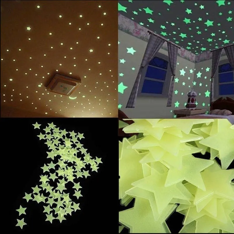 100pcs/200pcs Star Fluorescent Glow In the dark Wall Stickers for Kids Room living room Decal big image 3