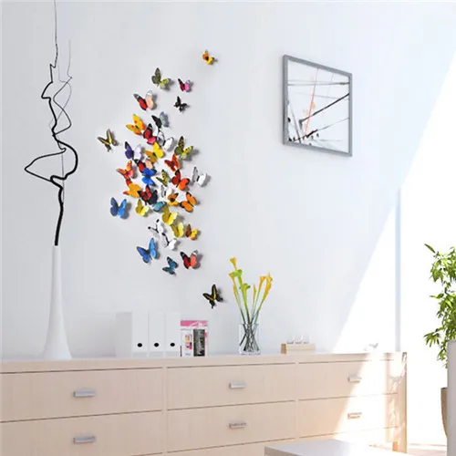 Pegatinas de pared de mariposa bonita 3D de 19 piezas Hermosa mariposa para niños Calcomanías de pared de la habitación Decoración del hogar en la pared Multicolor big image 1