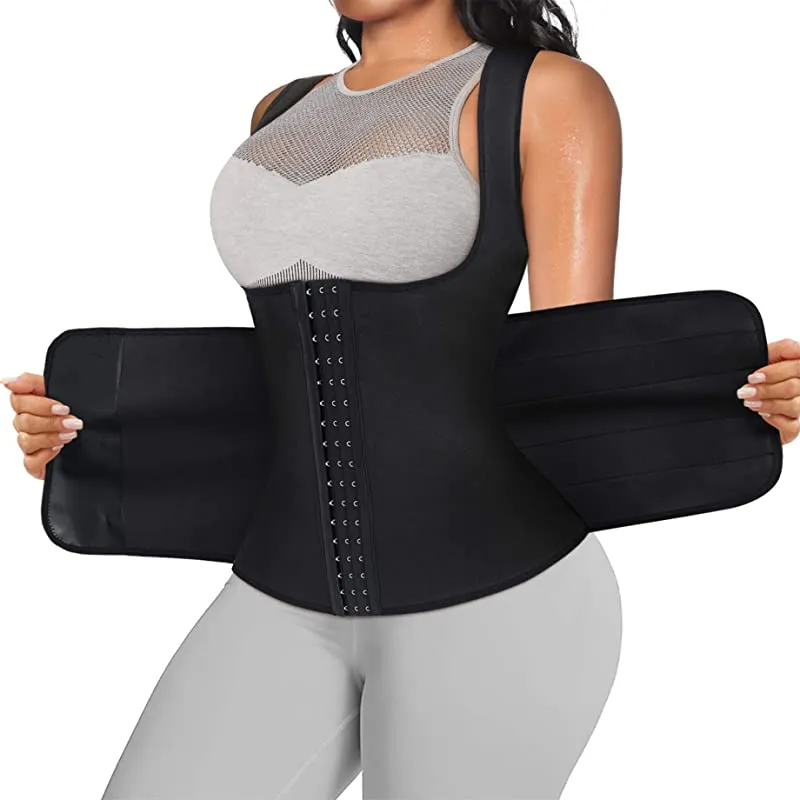 Modelador de cintura feminino modelador de cintura espartilho regata colete esportivo treino emagrecedor modelador corporal Preto big image 1