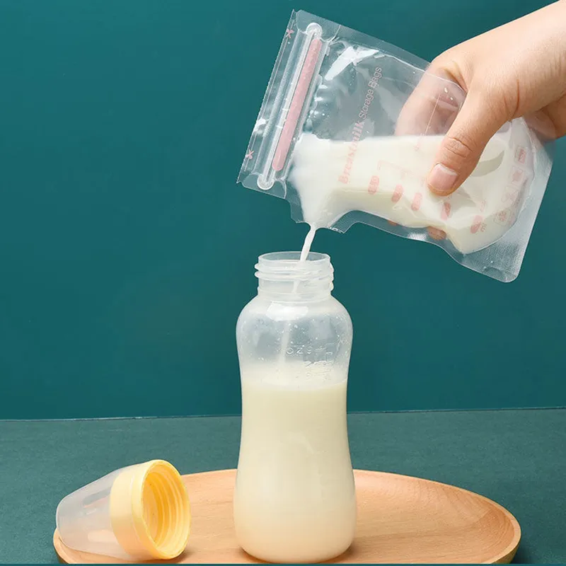 30-pack 100ML / 150ML / 250ML Breastmilk Storage Bags Breast Milk Preservation Bag Hygienically Pre-Sealed Self Standing Bag ColorBlock big image 1