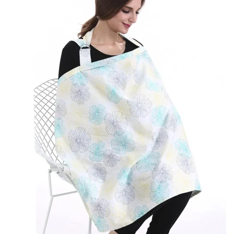 100% Cotton Floral Print Baby Nursing Cover Mother Nursing Poncho 360° Coverage Privacy for Breastfeeding Baby Car Seat Cover Shopping Cart Cover Stroller Cover Color-A image 3