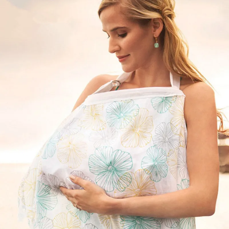 100% Cotton Floral Print Baby Nursing Cover Mother Nursing Poncho 360° Coverage Privacy for Breastfeeding Baby Car Seat Cover Shopping Cart Cover Stroller Cover Color-A image 4
