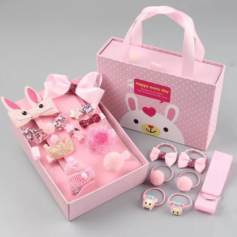 18pcs/set Multi-style Hair Accessory Sets for Girls (The opening direction of the clip is random) Light Pink