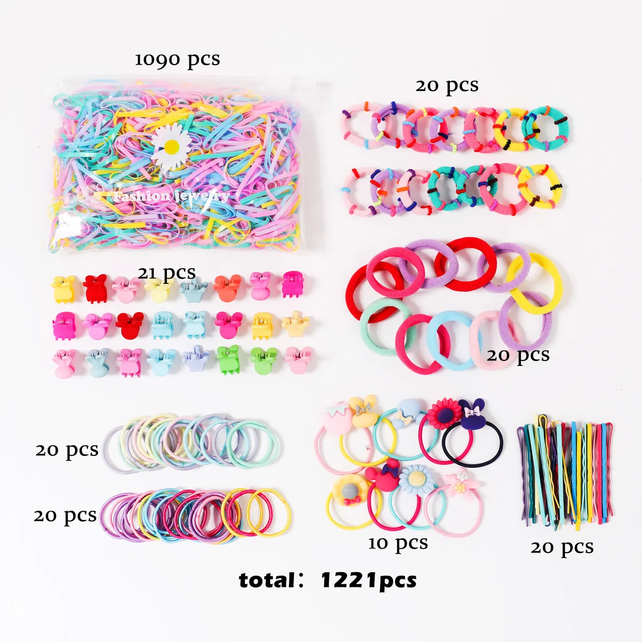 Lot de 1221 ensembles d'accessoires pour cheveux multicolores pour filles Couleur-A big image 1
