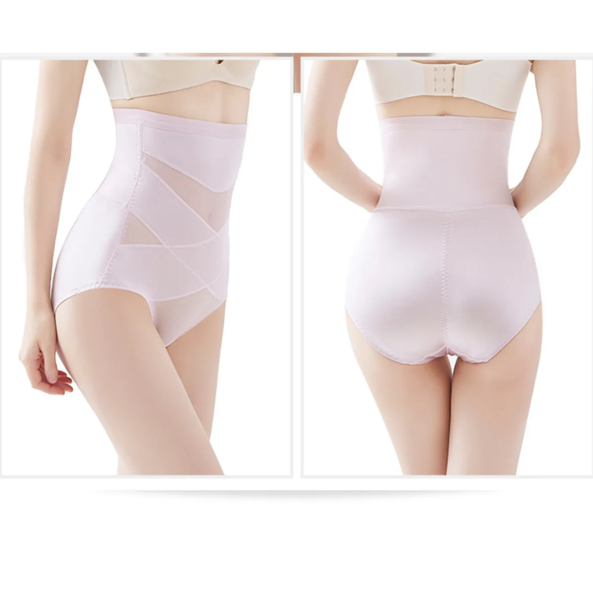 Women Hi-Waist Double Tummy Control Panty Butt Lifter Shapewear Waist Trainer Tummy Control Shorts Body Shaper Cincher Girdle Pink big image 1