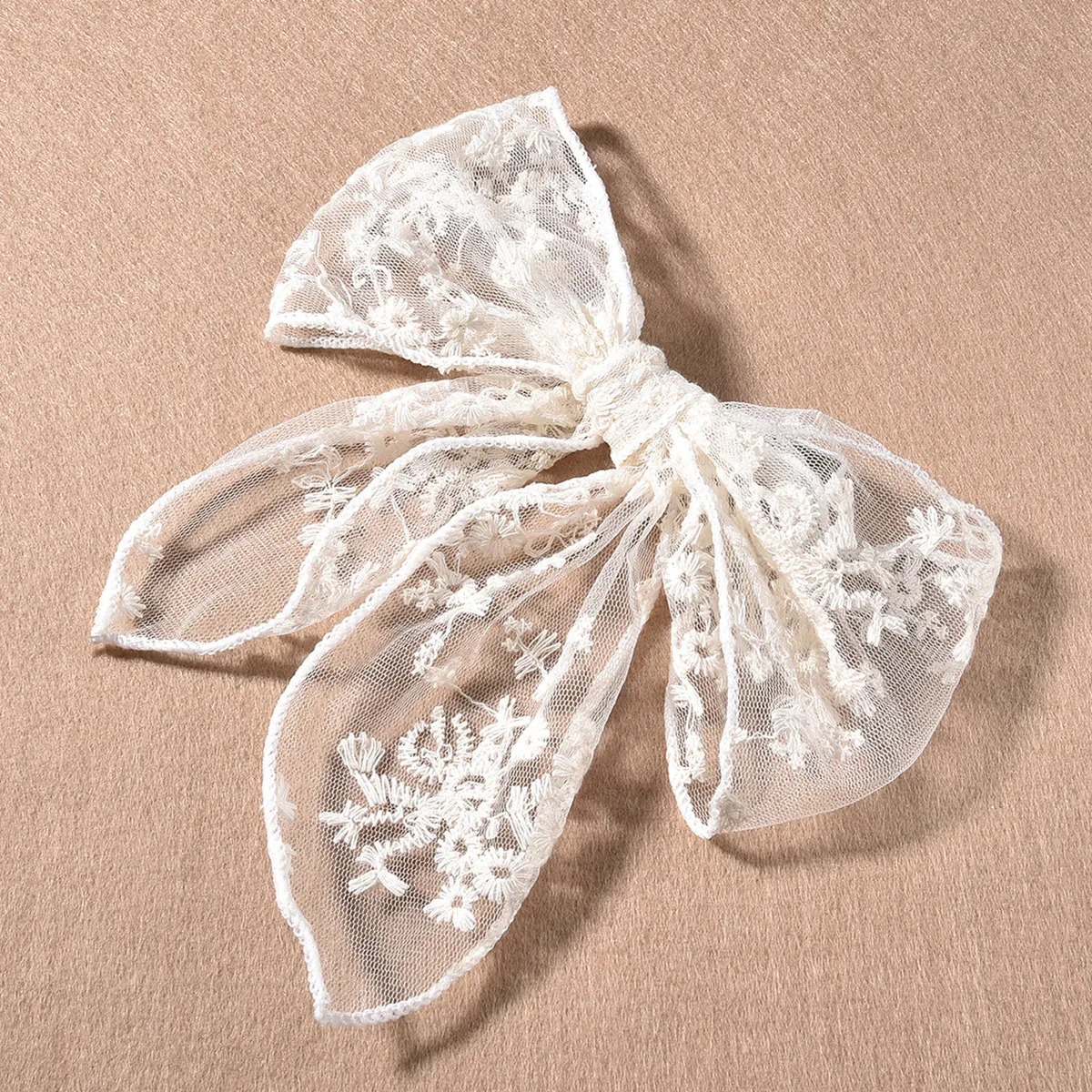 Guipure Lace Bow Hair Clip for Girls White big image 1