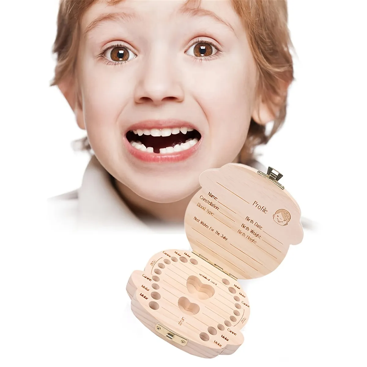 木製乳牙盒紀念品牙齒召集人牙齒召集人存儲容器，用於牙齒和Lanugo和臍帶